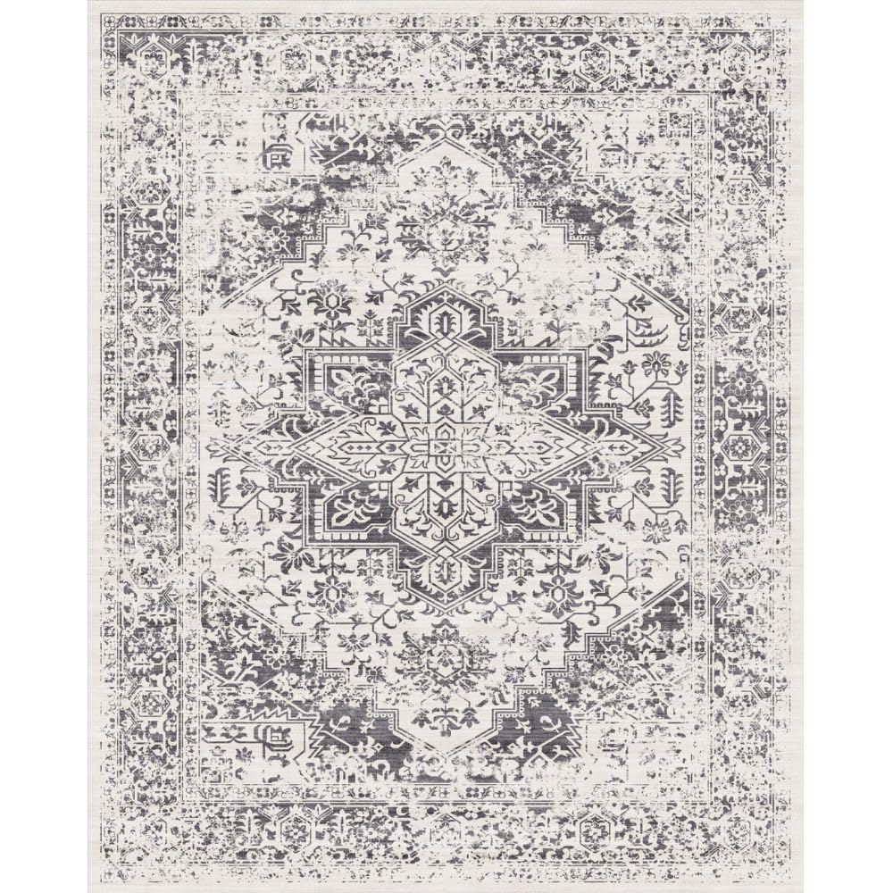 Retro 8x10 Area Rug - Vintage Washable Rug for Living Room with Non-Slip