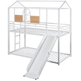 Size Metal Bunk Bed Frame with Roof Design and Bedside Storage Shelf, Metal House