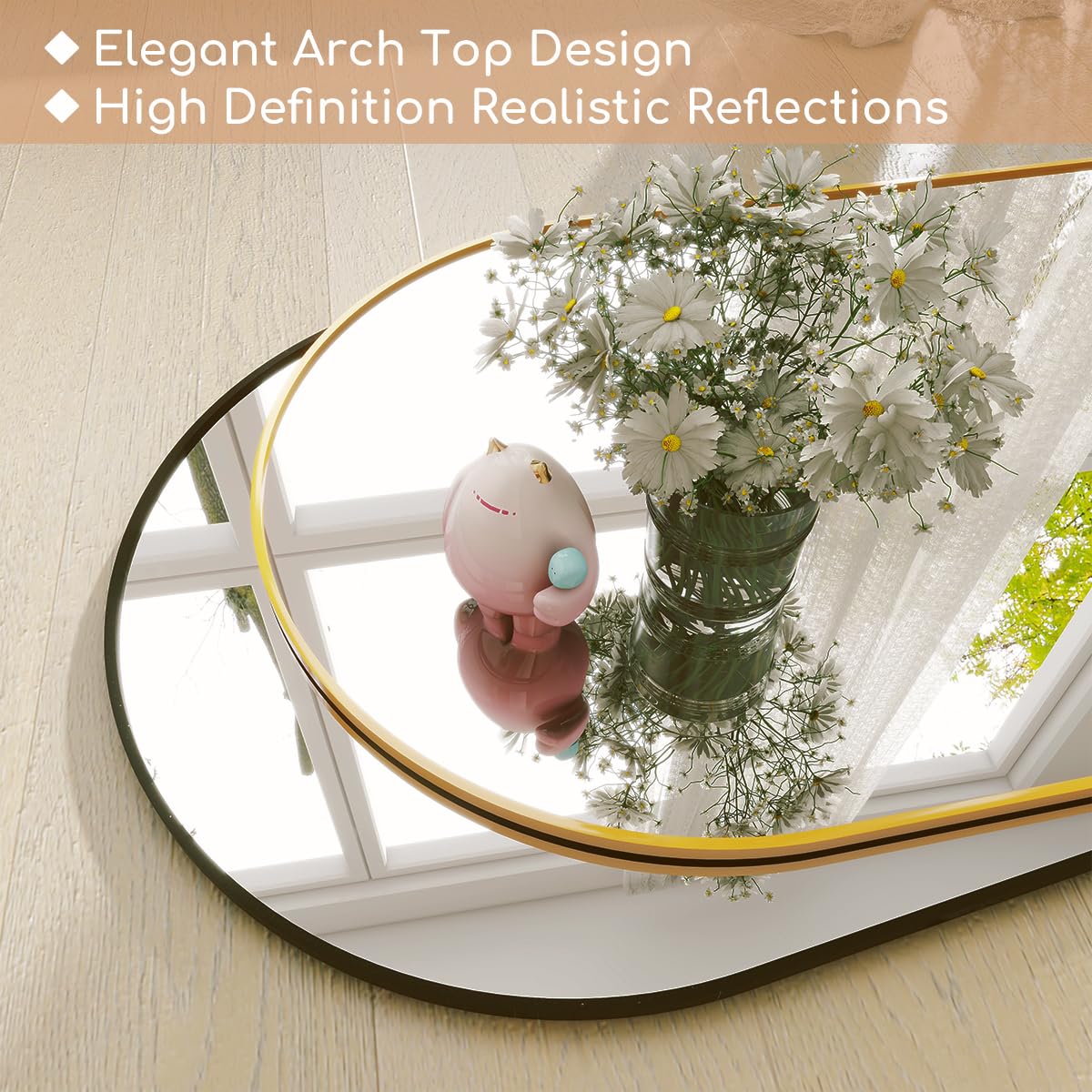 Arched Full Length Floor Mirror 64" x 21" - Gold Aluminum Frame