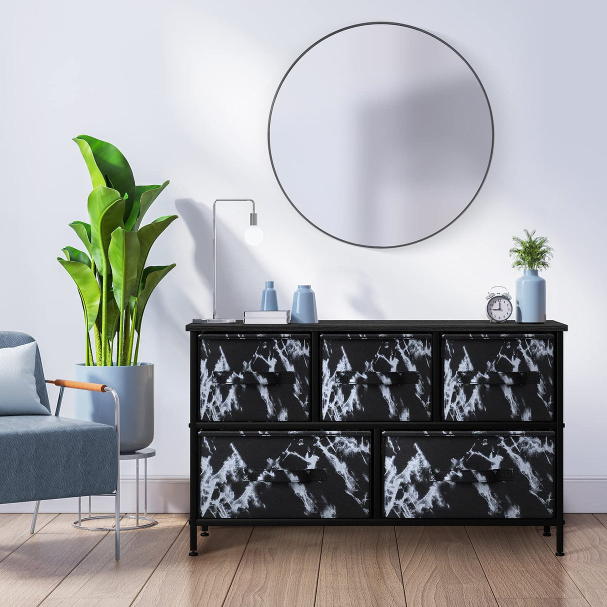 Dresser with 5 Drawers - Storage Chest Organizer Unit with Steel Frame,