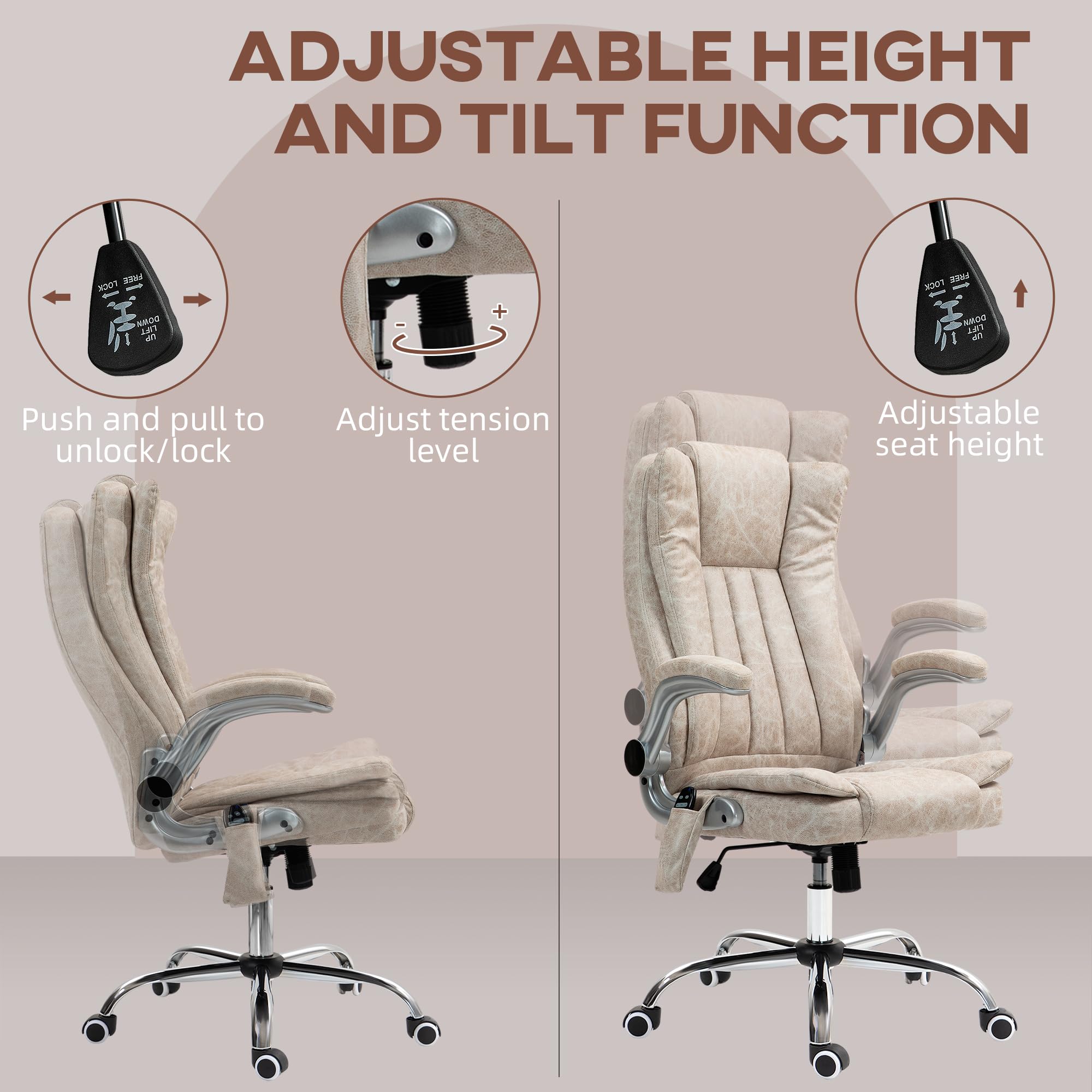 High Back Vibration Massage Office Chair with Heat - Cream White