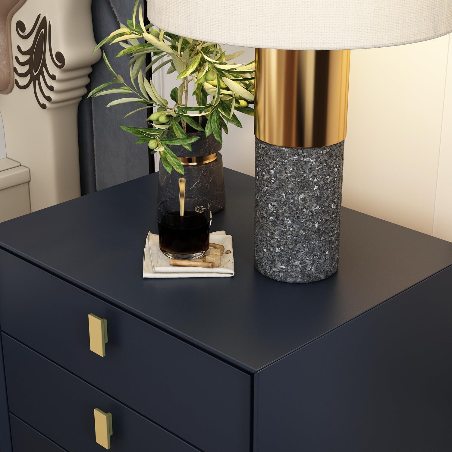 3-Drawer Nightstand Set of 2, Modern Night Stand Bedside Table with Storage
