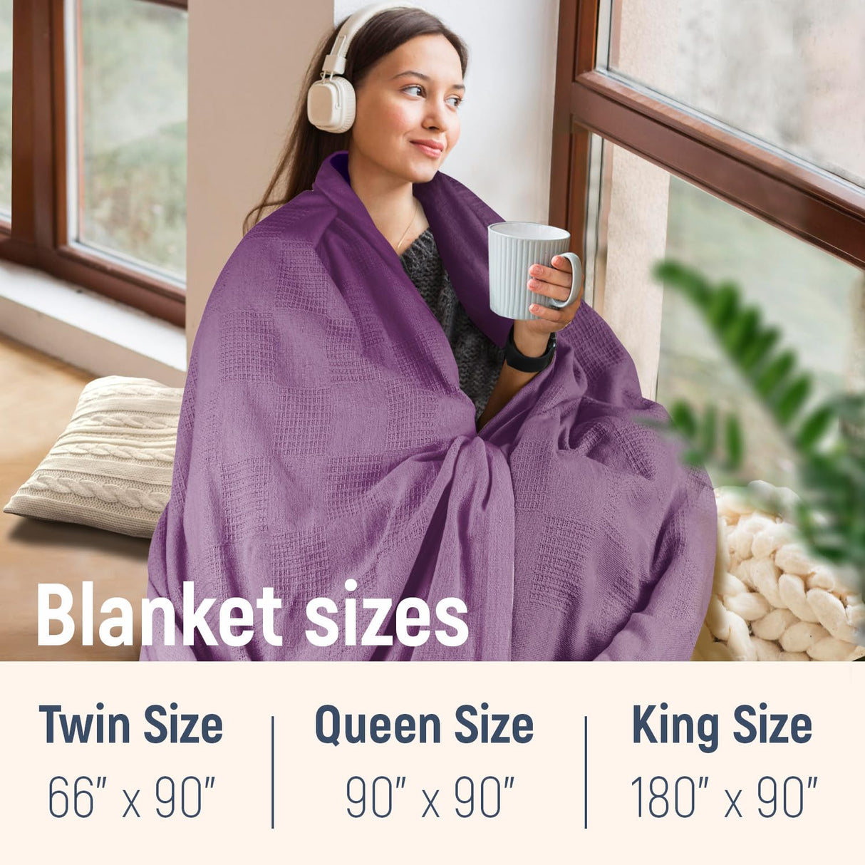 100% Cotton Blanket - Lightweight Summer Blanket Queen Size (90x90) - Thermal Throw for Bed,