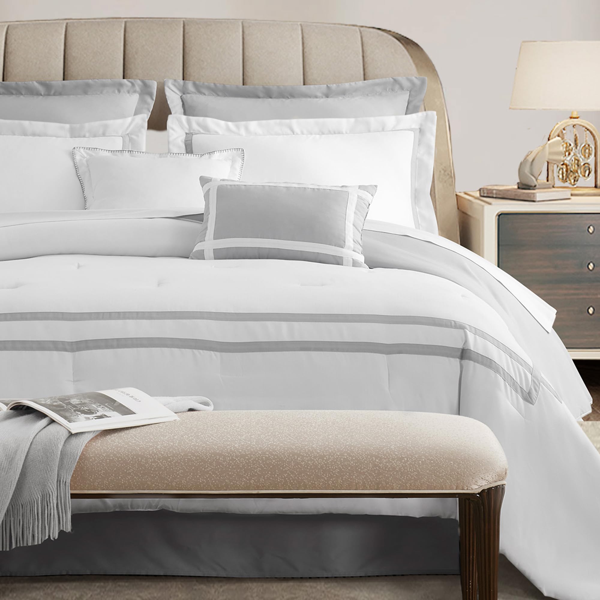 White Comforter Set Queen 8-Piece Hydro-Brushed Luxury Bedding