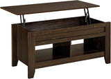 Black Wood Coffee Table Lift Up Coffee Table w/Hidden Storage & 2 Open Shelves