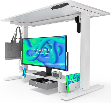 Electric Standing Desk with Drawer and Monitor Stand, Height Adjustable