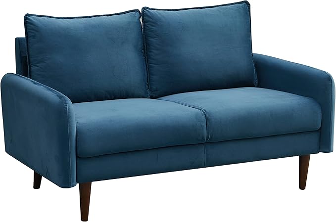 Velvet Loveseat Mid-Century Modern Sofa Tufted Couch with Wooden Legs for Living Room