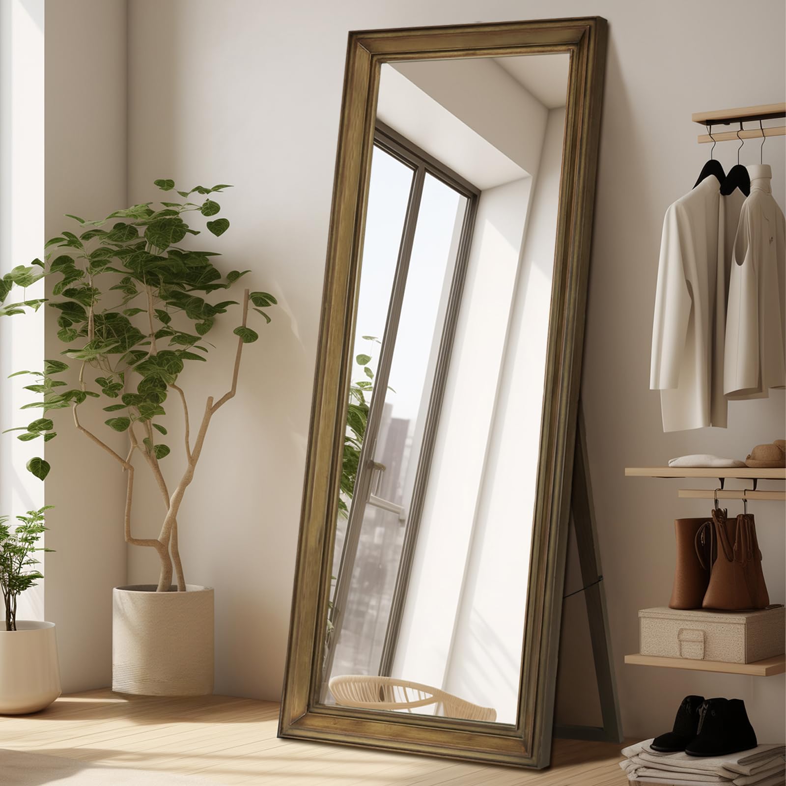 Wood Mirror Full Length, Full-Length Wood Floor Mirror, 26’’x65’’ Large Standing Mirror