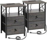 Night Stand Set 2, Nightstand with Charging Station, End Tables Living Room