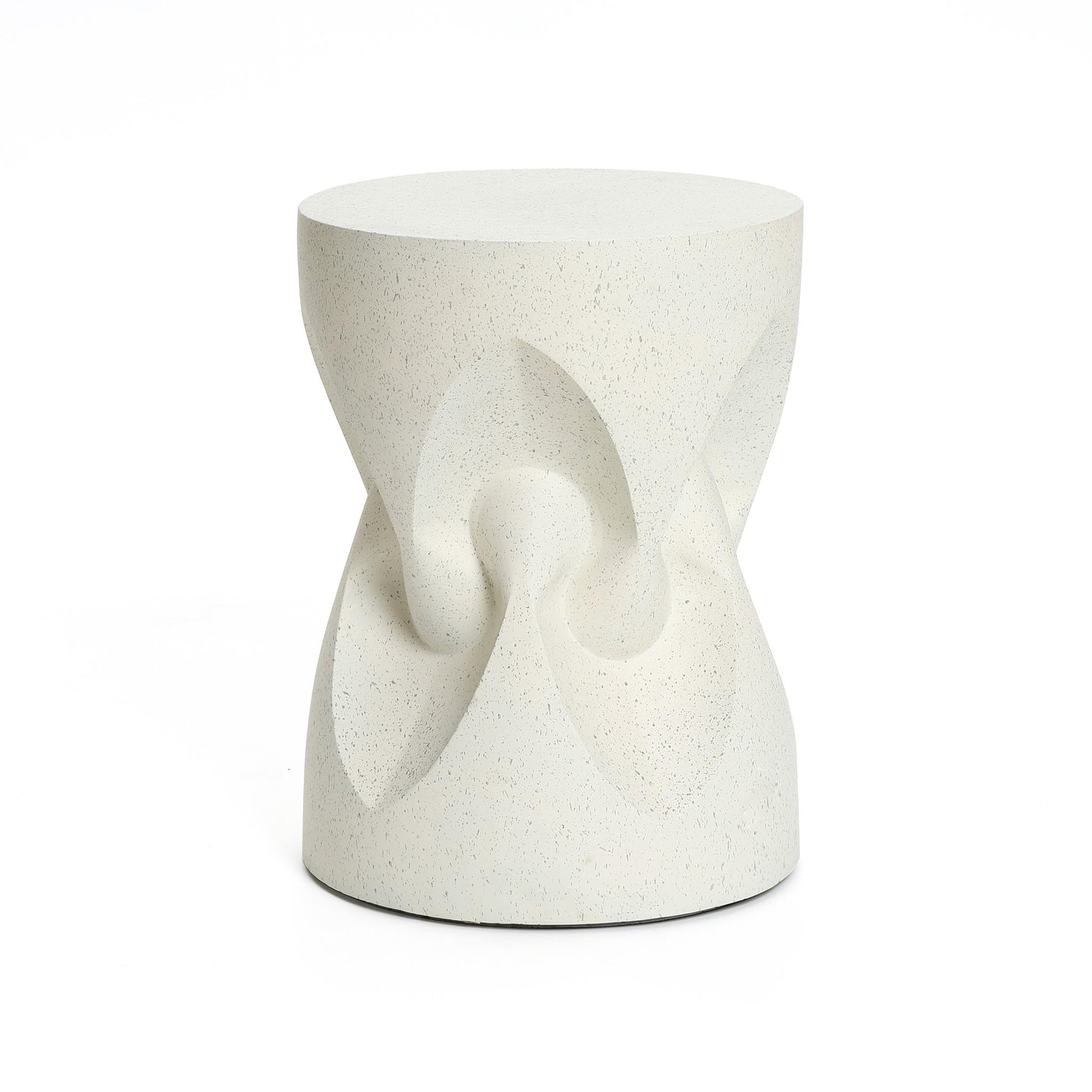 LuxenHome Outdoor Accent Side Table for Patio, 17'' Speckled Off White Modern Spade Cement Round End Table for Garden Backyard Lawn, Indoor Outdoor Coffee Forniture, Garden Stool - Bircata