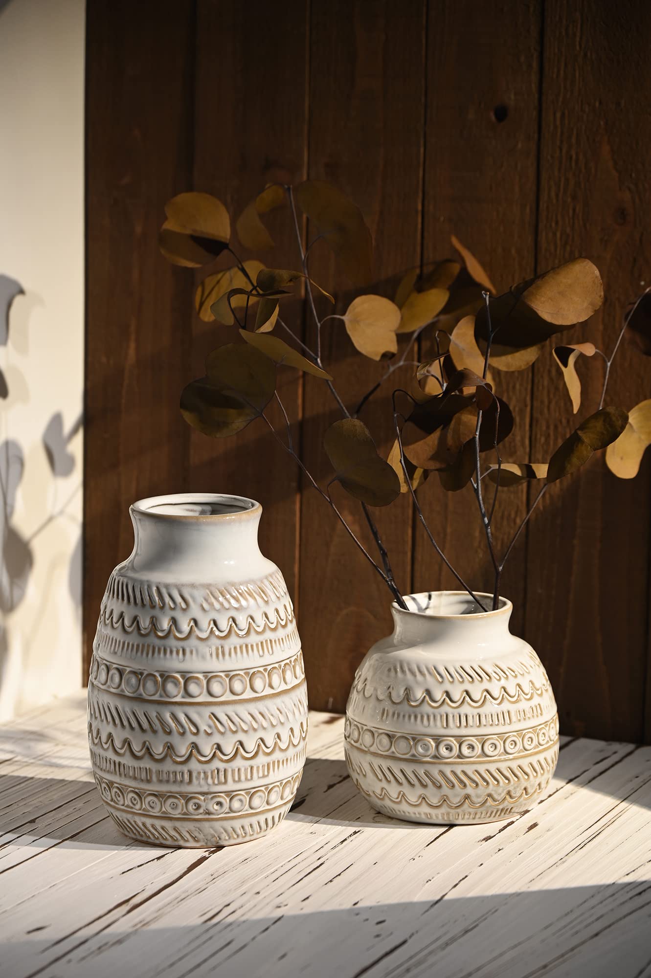 Farmhouse Vases for Home Decor, White Pottery Boho Vases, Decorative Rustic