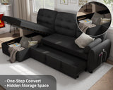 Sectional Sofa Couch, 87" Sleeper Sofa Bed with Reversible Storage Chaise Pull Out