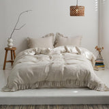 100% Linen Duvet Cover Set, 3 PCS Natural French Flax Natural Linen Ruffle Duvet Cover