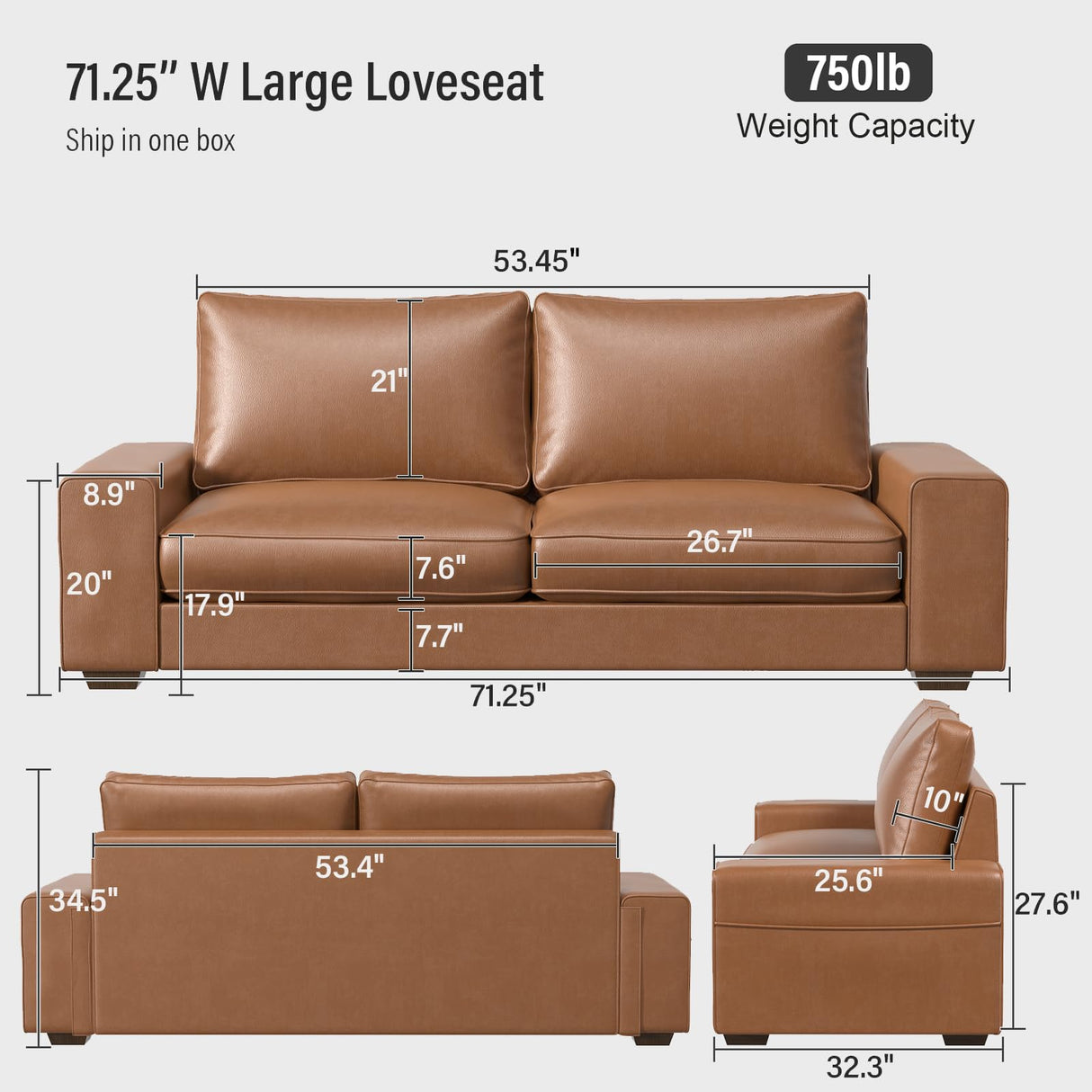 71.25" Faux Leather Sofa Couch,Living Room Loveseat Sofa