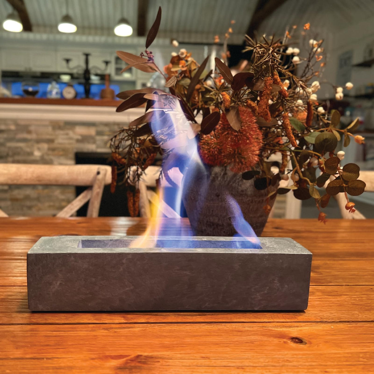 Large Rectangle Tabletop Fire Pit - Portable Bioethanol Fuel Concrete Smokeless Fire Bowl Table Top Firepit - Tabletop Fireplace - Rubbing Alcohol Smores Maker Personal Fireplace for Indoor Outdoor - Bircata