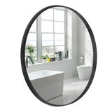 Black Round Metal Wide Frame Wall Mounted Mirror 30 Inch