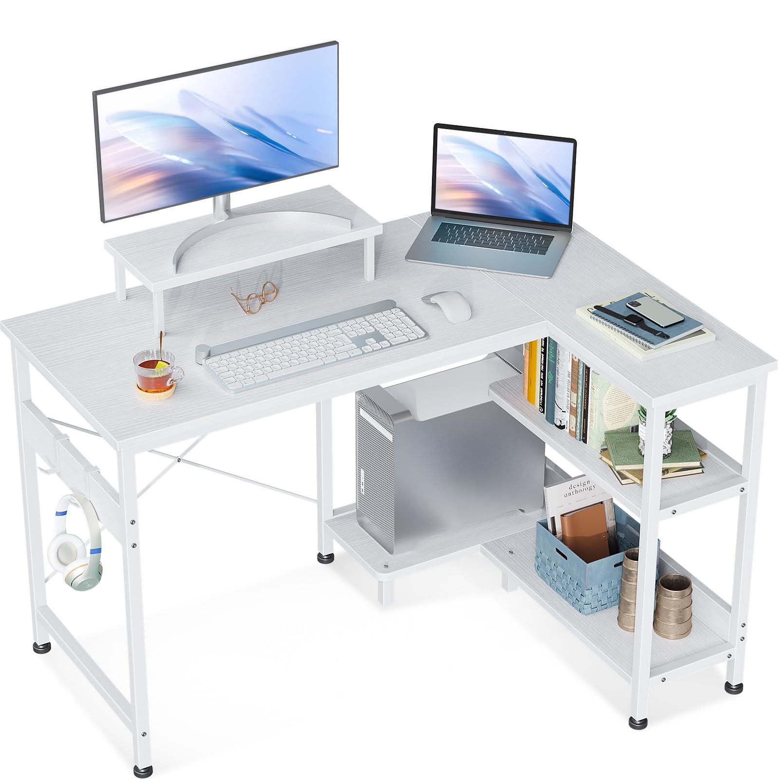 40 Inch Small L Shaped Computer Desk with Reversible Storage Shelves, L-Shaped Corner Desk