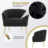 Upholstered Modern Single Sofa Side Chair,Comfy Barrel Club Living Room Armchair with Golden Metal Legs for Bedroom Living Reading Room Office, Black