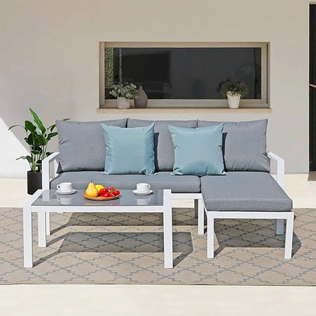 Outdoor Patio Furniture Set with Chaise Lounge, Aluminum Sofa Set for Porch Garden