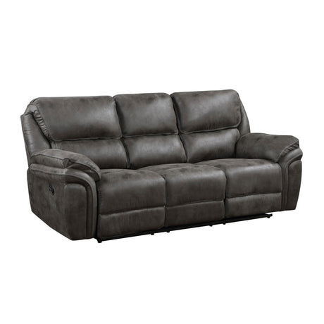 Tony 90 Inch Double Manual Recliner Sofa, Gray Microfiber, Solid Wood