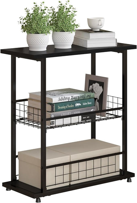 Side Table, 3-Tier End Table, Narrow Sofa Table Bedside Table, Small Nightstand