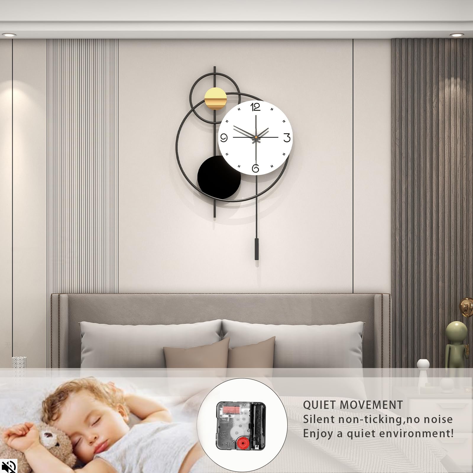 Large Wall Clock for Living Room, Modern Decorative Metal Silent Wall Clocks for Home Decor Bedroom Kitchen Office