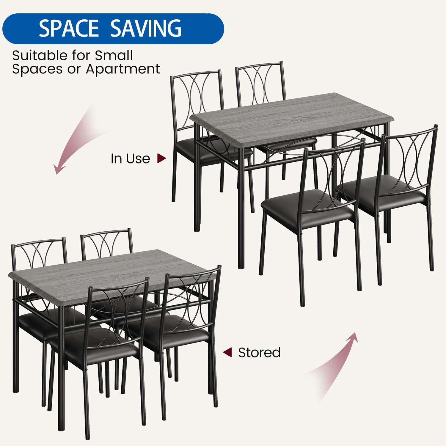 5-Piece Dining Set for 4 with Upholstered Chairs