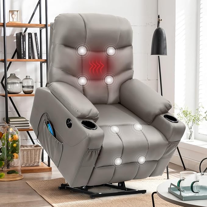 Electric Power Lift Chair, PU Leather Massage Chair Recliner for Adults, Elderly, USB Port