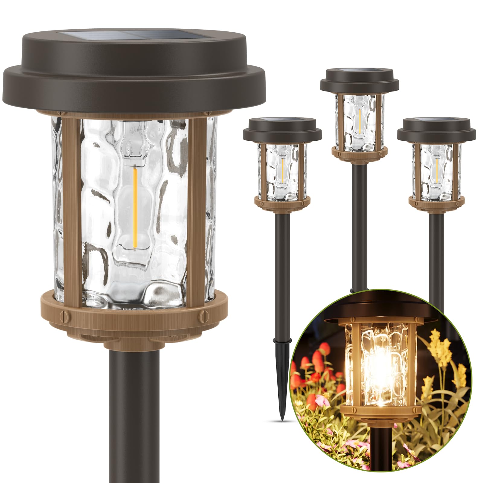 Solar Lights Outdoor, 4 Pack Solar Pathway Lights Outdoor, 15 LM LED Outdoor Solar