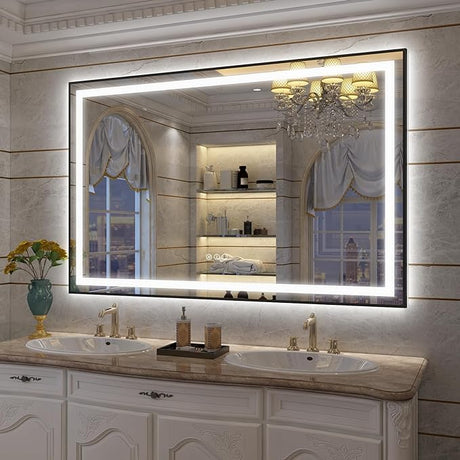 Black LED Bathroom Mirror for Wall, 55x36 Frame Lighted Bathroom Mirror