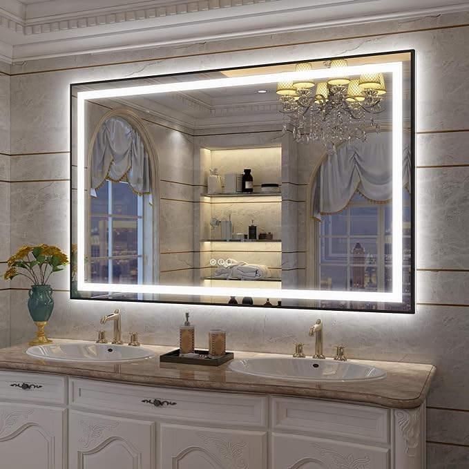 Black LED Bathroom Mirror for Wall,  Frame Lighted Bathroom Mirror
