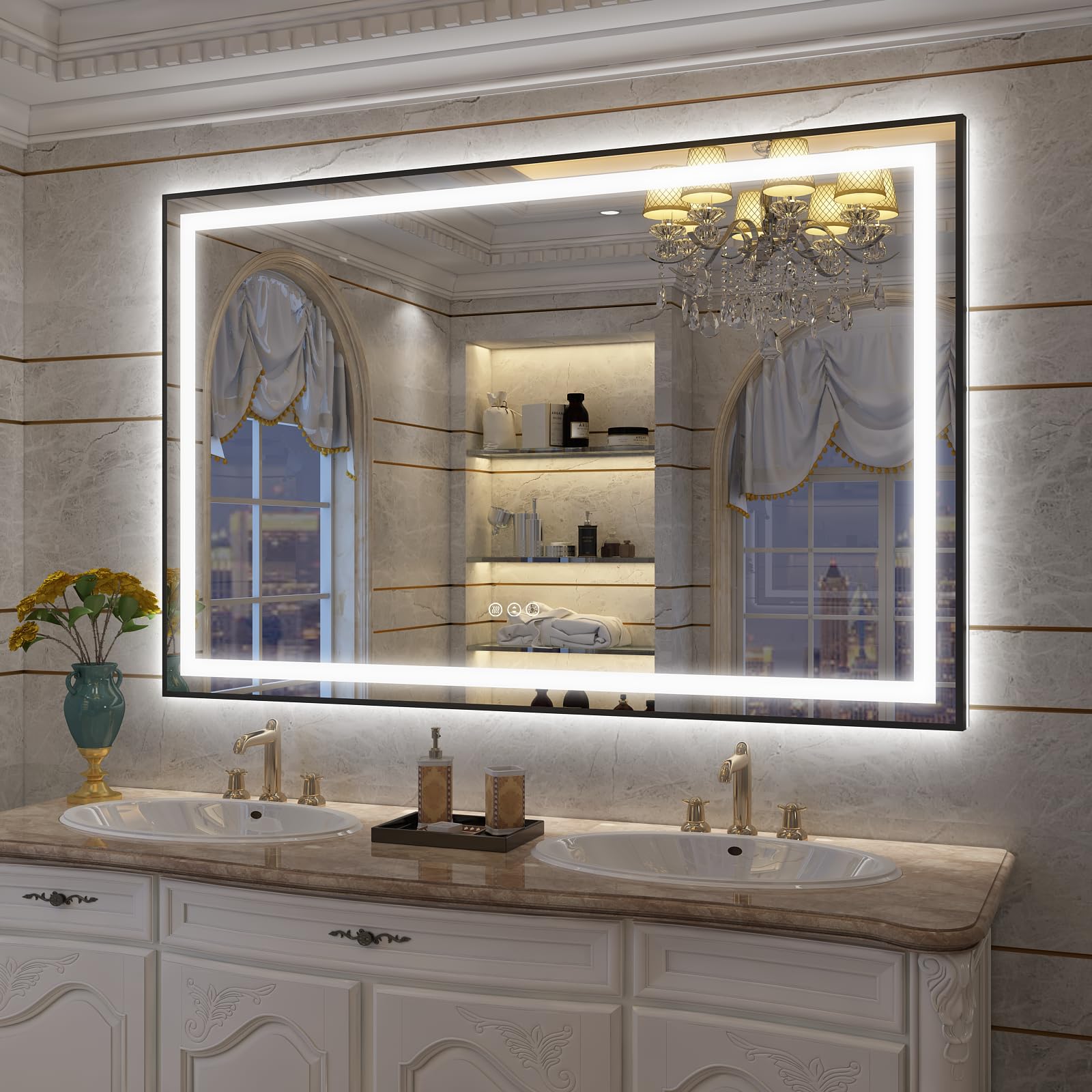 Black LED Bathroom Mirror for Wall,  Frame Lighted Bathroom Mirror
