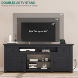 YITAHOME Farmhouse TV Stand 70 Inches, Entertainment Center with Power Outlet, Rustic TV Stands for Living Room, TV Console with Storage Drawers, Black Wood Grain