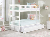 Columbia Twin over Twin Size Bunk Bed with Twin Raised Panel Trundle in White