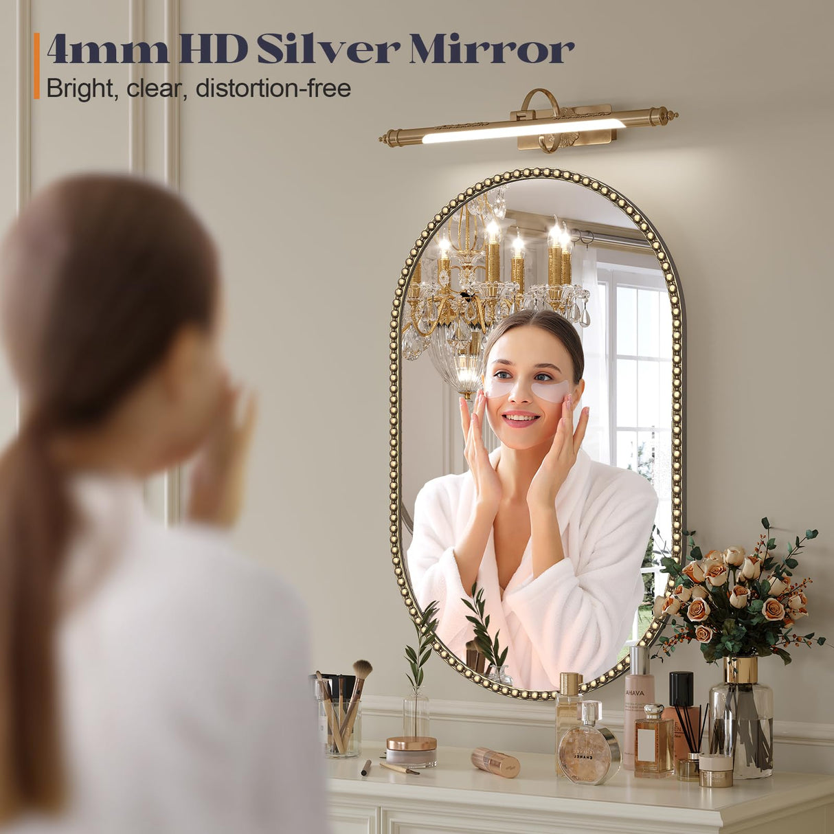 Gold Oval Bathroom Mirror 20x33 - Beaded Antique Brass Wall Mirror