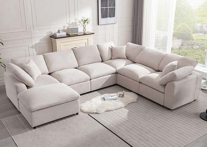 Modular Sectional Sofa Modern Oversized Cloud Couch with Movable Ottoman 7 Seater