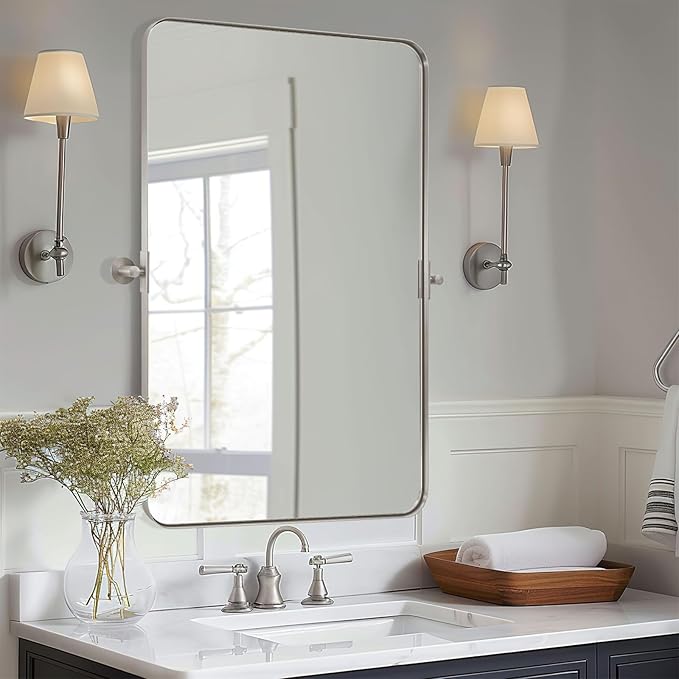 2-Pack Black Bathroom Mirrors 24 x 36 Inch, Metal Framed Rounded Rectangle Wall Vanity Mirror Modern Farmhouse, 1/4-inch Shatterproof Glass | Ultra-Flush Hanging