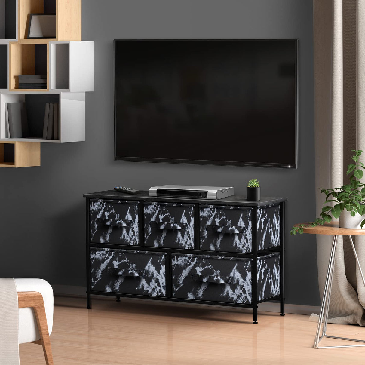 Dresser with 5 Drawers - Storage Chest Organizer Unit with Steel Frame,