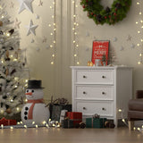 White Nightstand with 3 Drawers and Charging Station, Solid Wood Nightstand