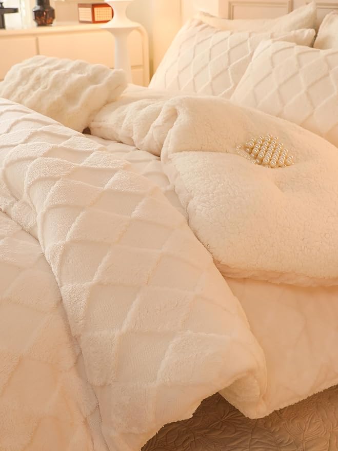 Fleece Comforter Set Queen - Super Soft Warm Fluffy Shaggy Bedding Sets