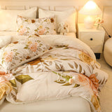 Floral Print Sherpa Comforter Set - King Size 3 Pieces Elegant Flowers Botanical Bedding