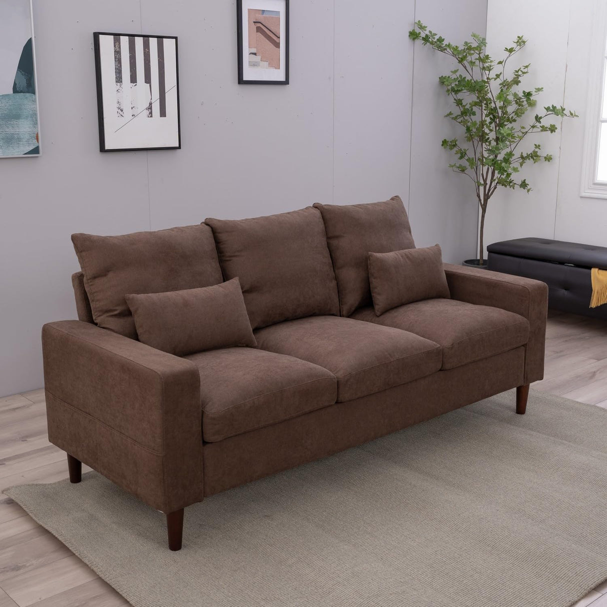 Sectional Sofa 3 Seat Couch, Modern Sofa with Solid Wood Legs, Couches Sofas for