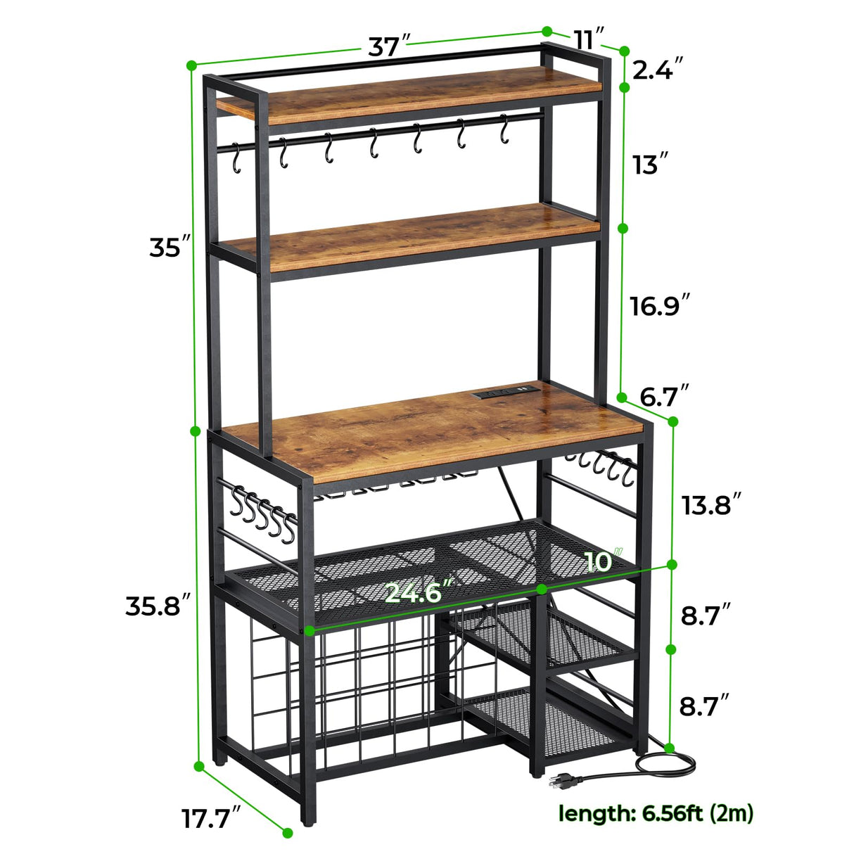 Wine Bar Cabinet with Outlet and LED Light, Freestanding Floor Liquor Cabinet