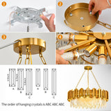 Modern Gold Crystal Chandelier Hanging Ceiling Light Fixture 12 Lights Round Crystal