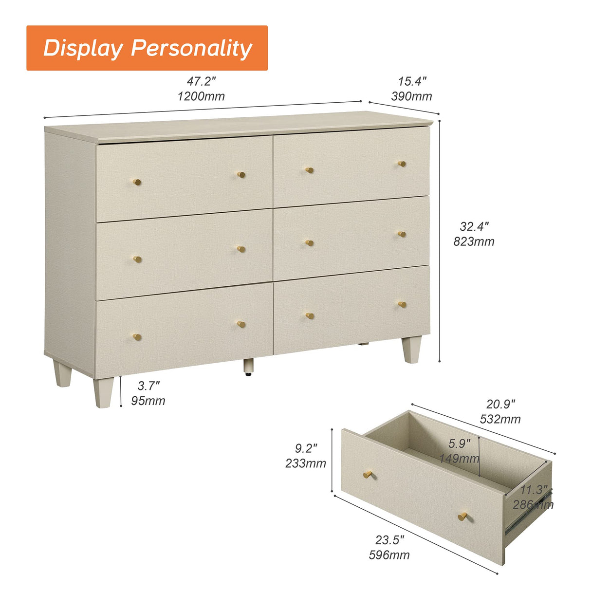 6 Drawer Double Dresser for Bedroom, Wide Chest of Drawers Dressers