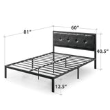 Cherie Faux Leather Classic Platform Bed Frame with Steel Support Slats, Queen