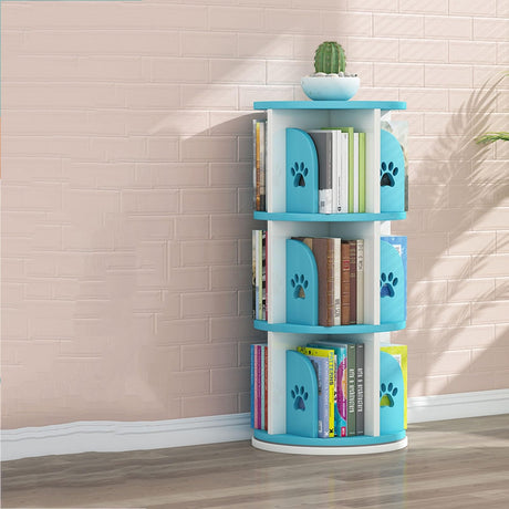 360° Display Rotating Bookshelf,Floor-Standing Display Book Shelf,3-Tier Open Design CD Rack for Small Space,Easy Assemble for Bedroom Study Room (Color : Blue)