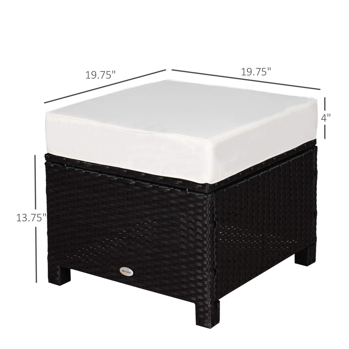 20" Patio Wicker Ottoman, Multipurpose Outdoor PE Rattan Footrest