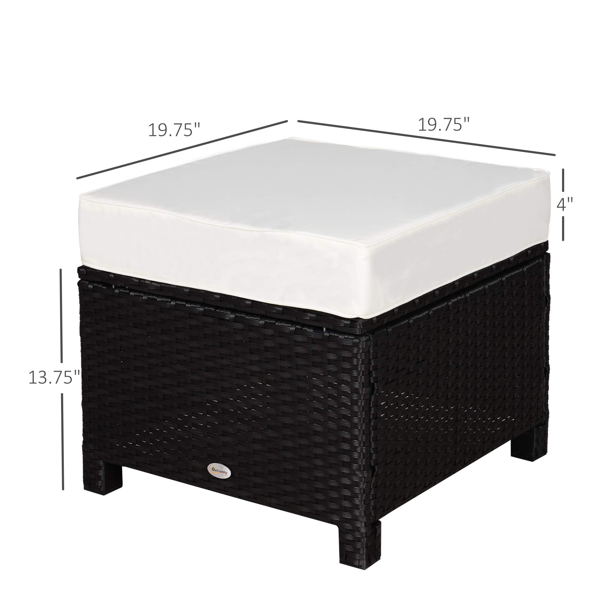 20" Patio Wicker Ottoman, Multipurpose Outdoor PE Rattan Footrest