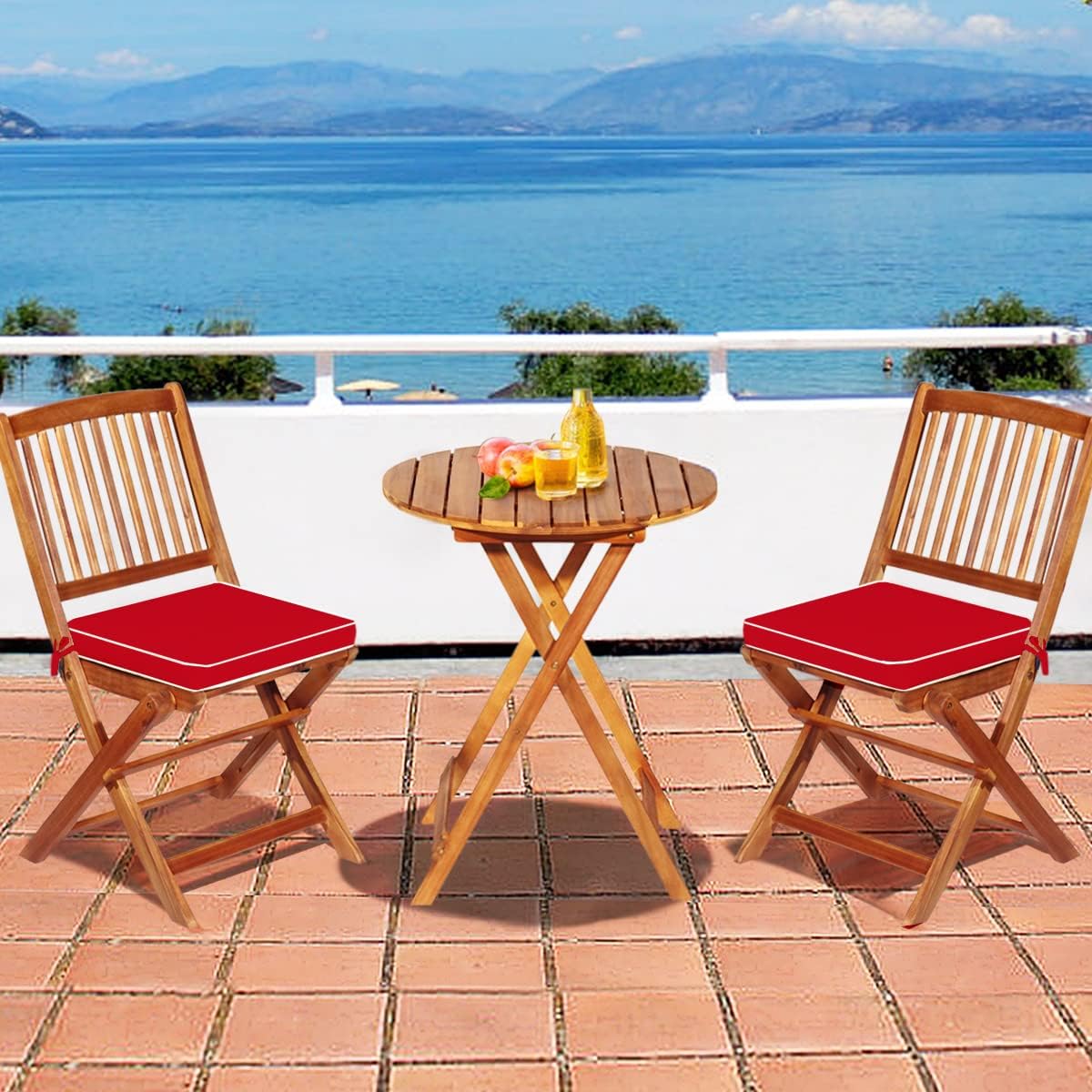 3Pcs Patio Bistro Set, Wood Folding Table Set